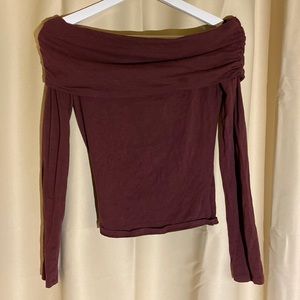 Burgundy Purple Off-the-Shoulder Long Sleeve Top Forever 21